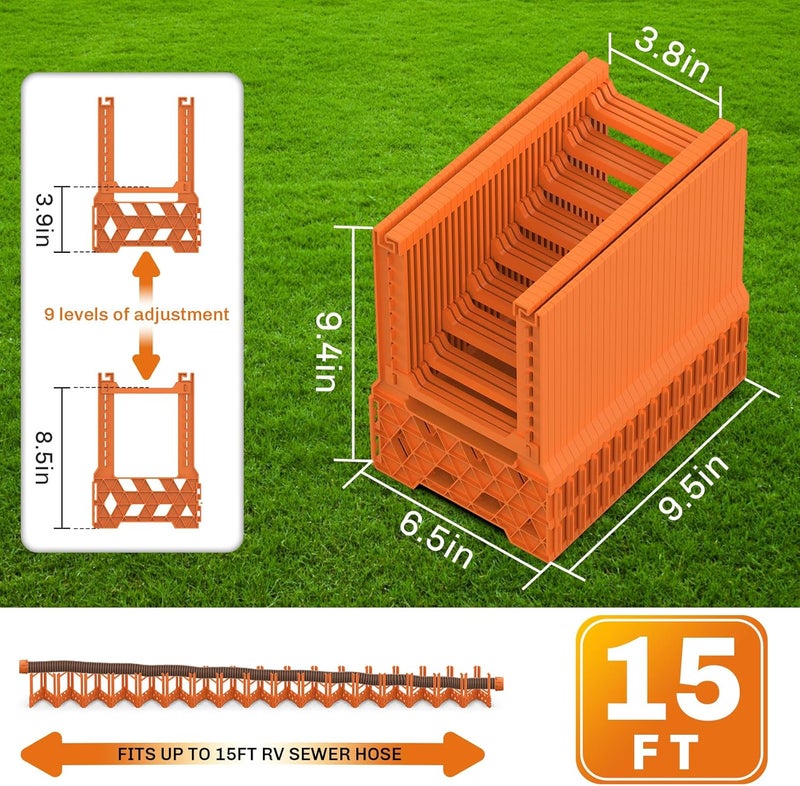 WELLUCK RV Sewer Hose Support 15FT, Blaze Orange RV Sewer Support with Adjustable Height Design, Secure Rubber Band and Carry Strap, Quick Setup and Collapse for Campers Travel Trailers and Motorhome - Image 5